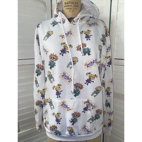Nickelodeon White Rug Rats Hoodie Size Medium Front Pockets - Picture 1 of 7